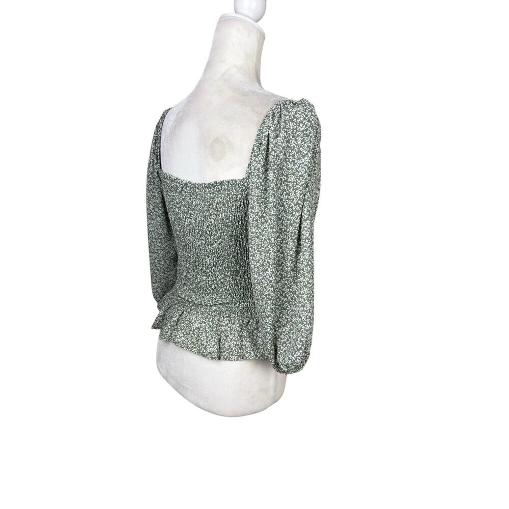 Paper Crane Top Women's Size Small Green Floral Smocked Peasant Boho Y2K - Picture 7 of 13